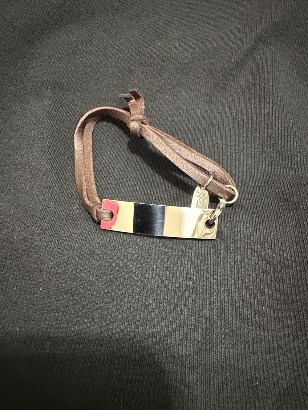 Leather Strap ID Bracelet with Polished Metal Plate - Brown BRC3